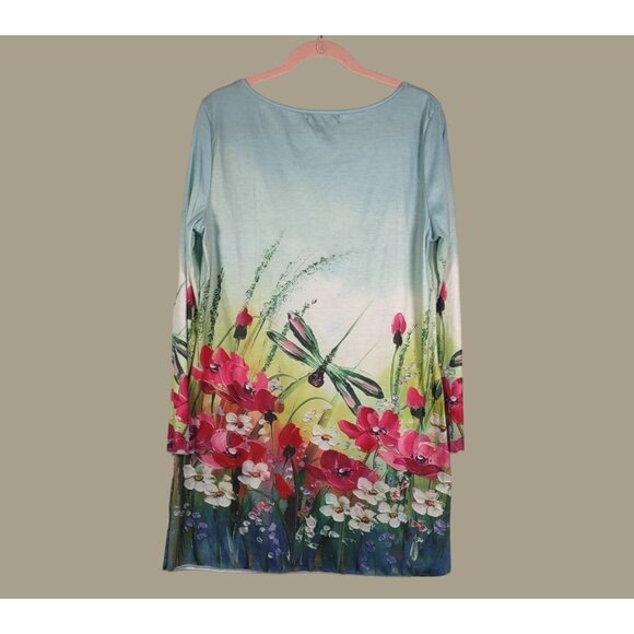 Misslook Floral & Dragonfly Print Long Sleeve Mini Dress Size XXL - Picture 2 of 7